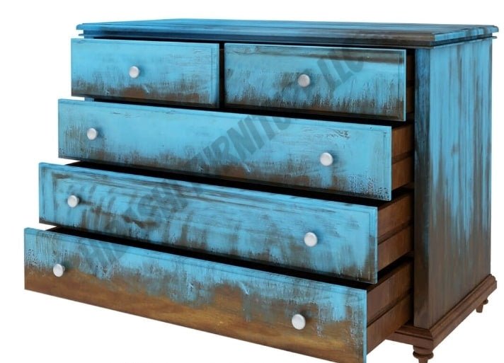 Empire Blue Dawn Rustic Solid Mango Wood Bedroom Dresser With 5 Drawer – handcrafted solid wood furniture