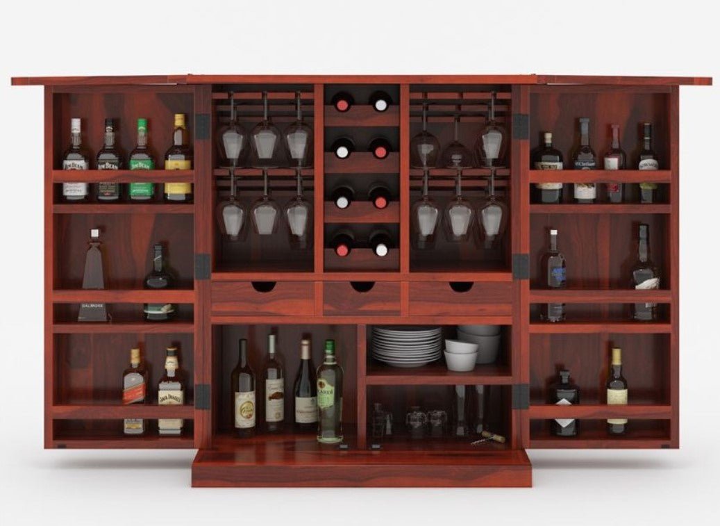 Empire Solid Wooden Rustic expandable Bar Cabinet - Indoor / Outdoor – handcrafted solid wood furniture