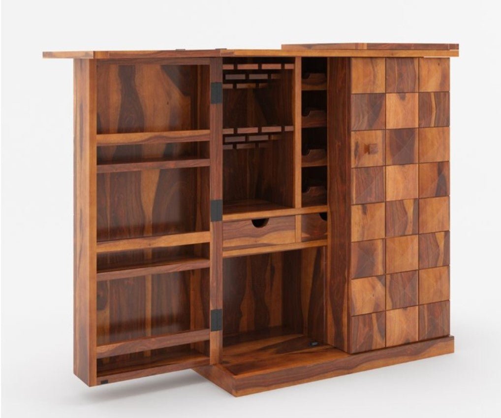 Empire Solid Wooden Rustic expandable Bar Cabinet - Indoor / Outdoor – handcrafted solid wood furniture