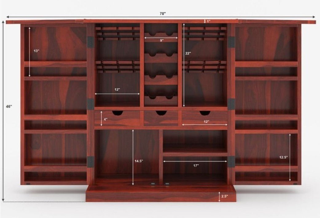 Empire Solid Wooden Rustic expandable Bar Cabinet - Indoor / Outdoor – handcrafted solid wood furniture