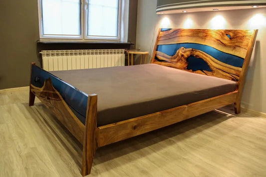 Epoxy Blue Nile Solid Wooden Bed – handcrafted solid wood furniture