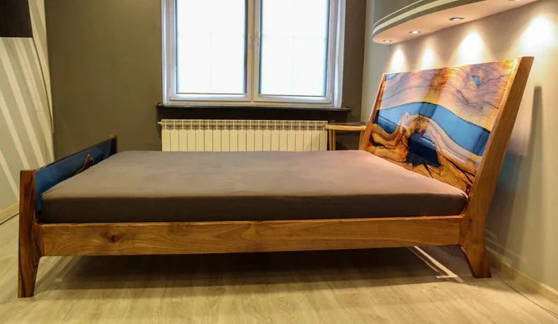 Epoxy Blue Nile Solid Wooden Bed – handcrafted solid wood furniture