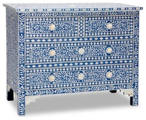 Floral Design Bone Inlay 4 Drawer Chest by Hibashi Furniture – handcrafted solid wood furniture made in India