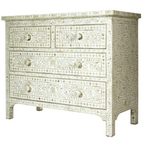 Floral Design Bone Inlay 4 Drawer Chest by Hibashi Furniture – handcrafted solid wood furniture made in India