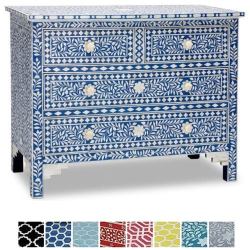 Floral Design Bone Inlay 4 Drawer Chest – handcrafted solid wood furniture