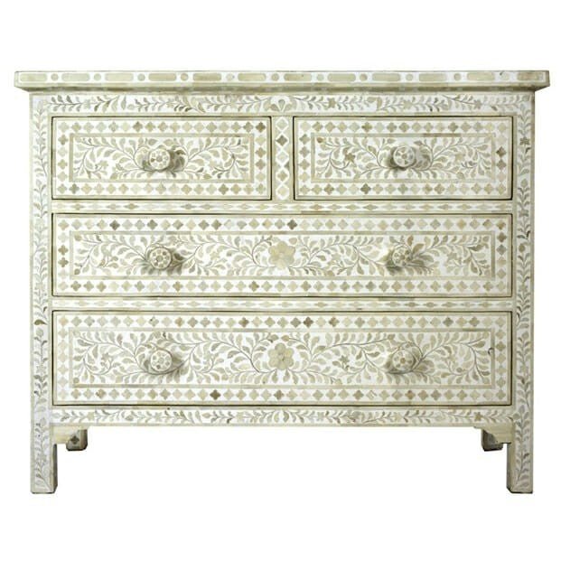 Floral Design Bone Inlay 4 Drawer Chest by Hibashi Furniture – handcrafted solid wood furniture made in India