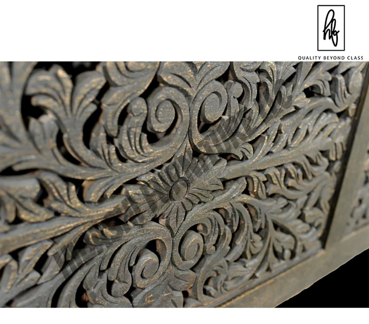 Floral Hand Carved Moroccan Style Flatform Bed – handcrafted solid wood furniture