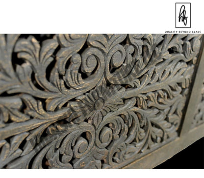 Floral Hand Carved Moroccan Style Flatform Bed – handcrafted solid wood furniture