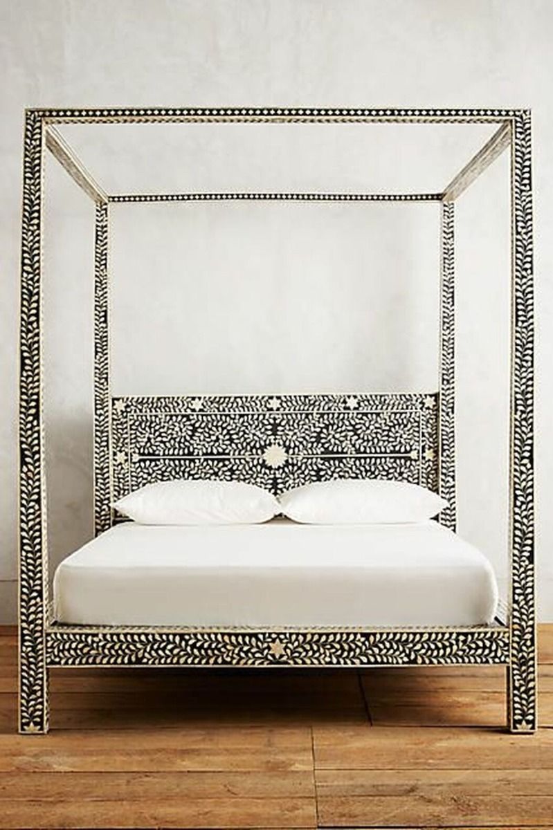 Fontana Bone Inlay 4 Post Bed – handcrafted solid wood furniture