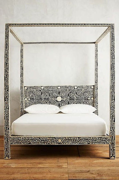 Fontana Bone Inlay 4 Post Bed – handcrafted solid wood furniture