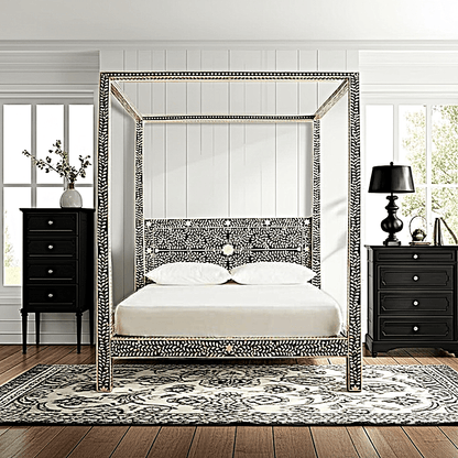 Fontana Bone Inlay 4 Post Bed – handcrafted solid wood furniture