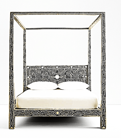 Fontana Bone Inlay 4 Post Bed – handcrafted solid wood furniture