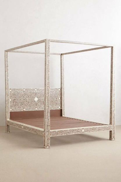 Fontana Bone Inlay 4 Post Bed – handcrafted solid wood furniture