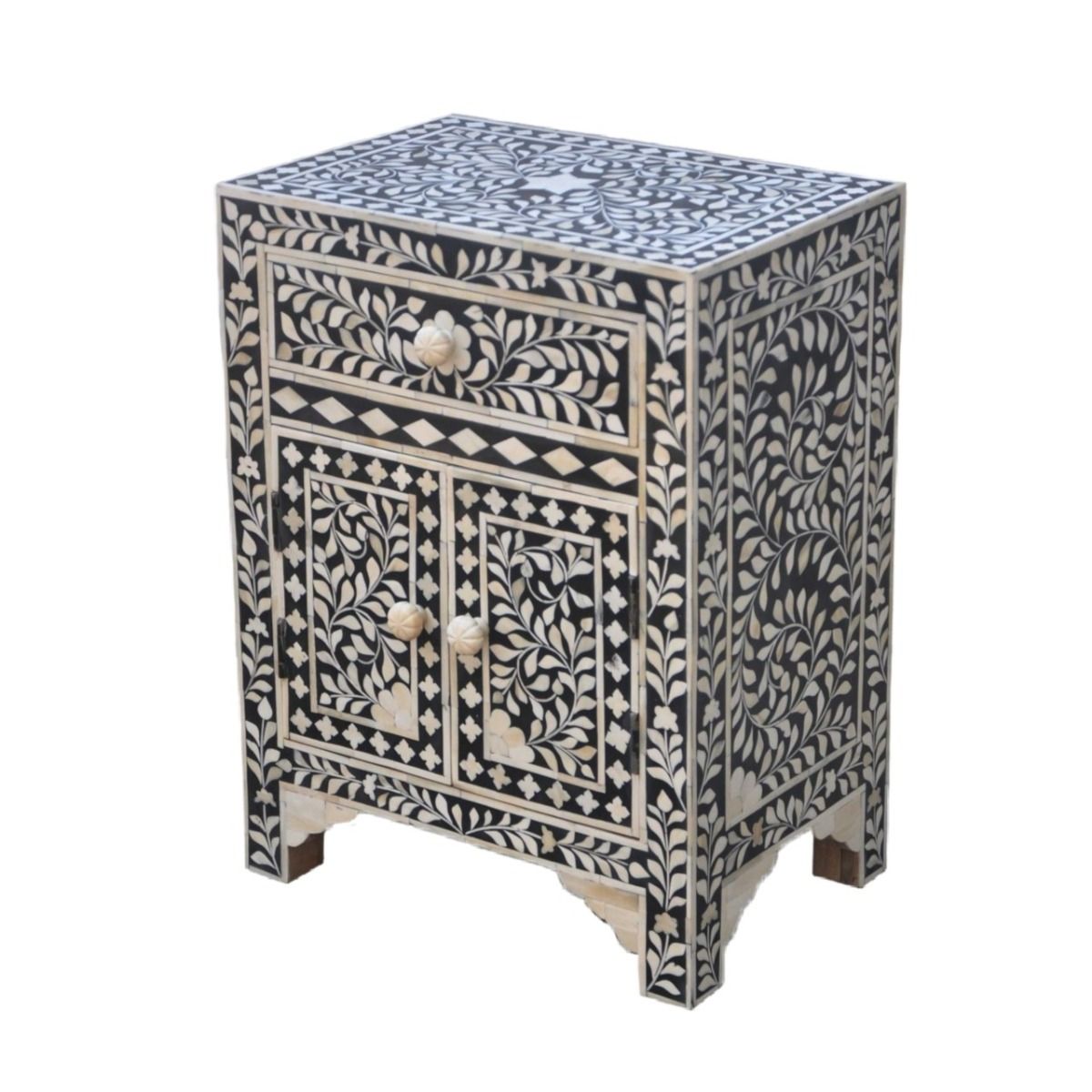 Fontana Infinity Bone inlay Bedside Table – handcrafted solid wood furniture