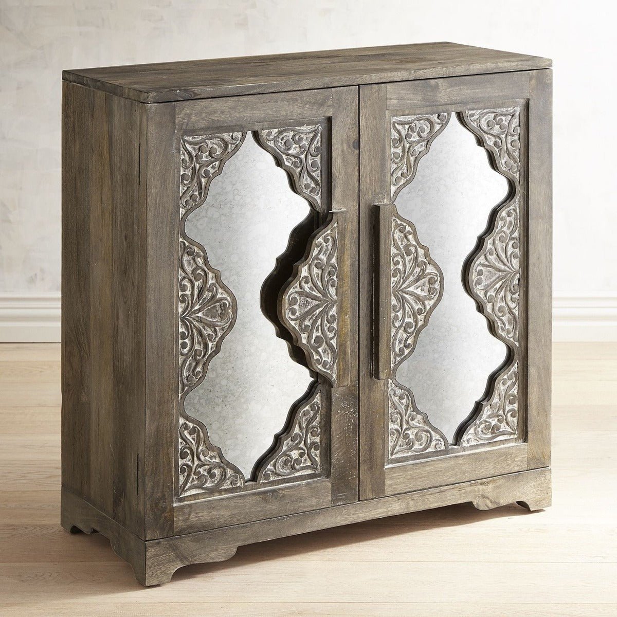 FRENCH ARCHED CARVED MIRROR DOOR SIDEBOARD - Black wash – handcrafted solid wood furniture