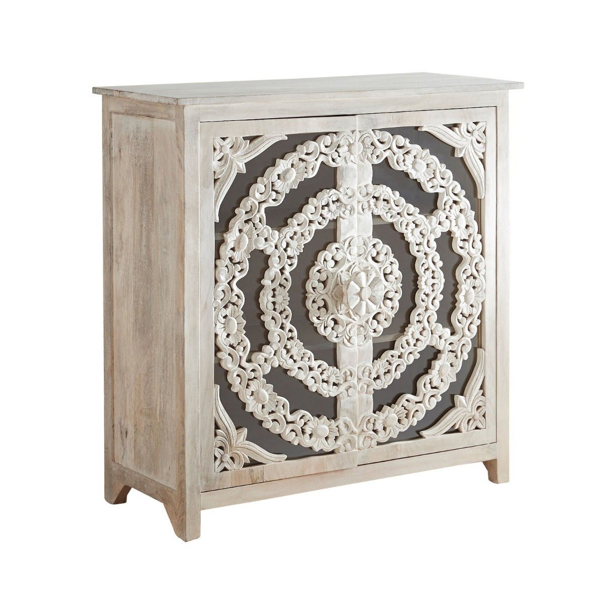 FRENCH ARCHED FLORAL CARVED GLASS DOOR SIDEBOARD – handcrafted solid wood furniture