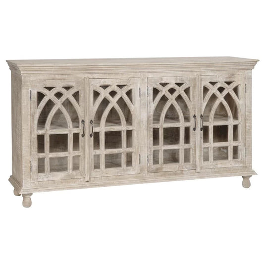 FRENCH ARCHED GLASS DOOR WOODEN SIDEBOARD WHITEWASH – handcrafted solid wood furniture