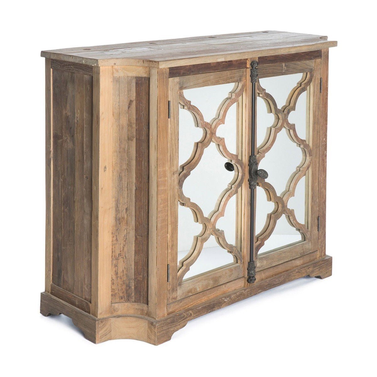French Arched Mirror Doors Natural Sideboard Table – handcrafted solid wood furniture
