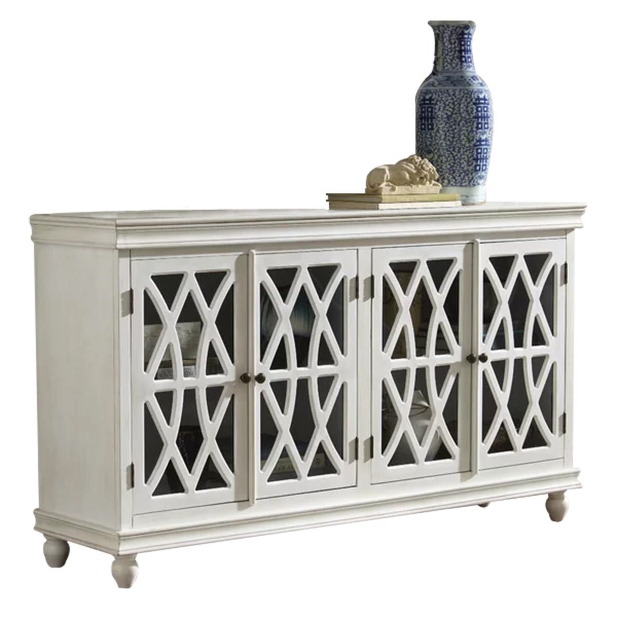 FRENCH ARCHED WHITE GLASS DOOR SIDEBOARD – handcrafted solid wood furniture