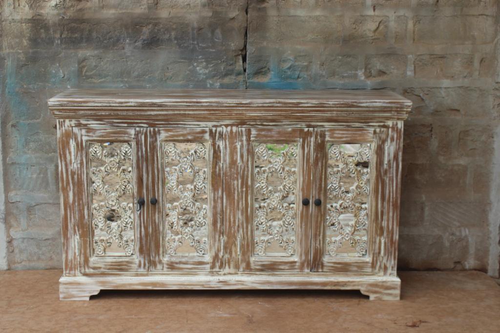 French Arched Wood Sideboards with Mirrored Doors – handcrafted solid wood furniture