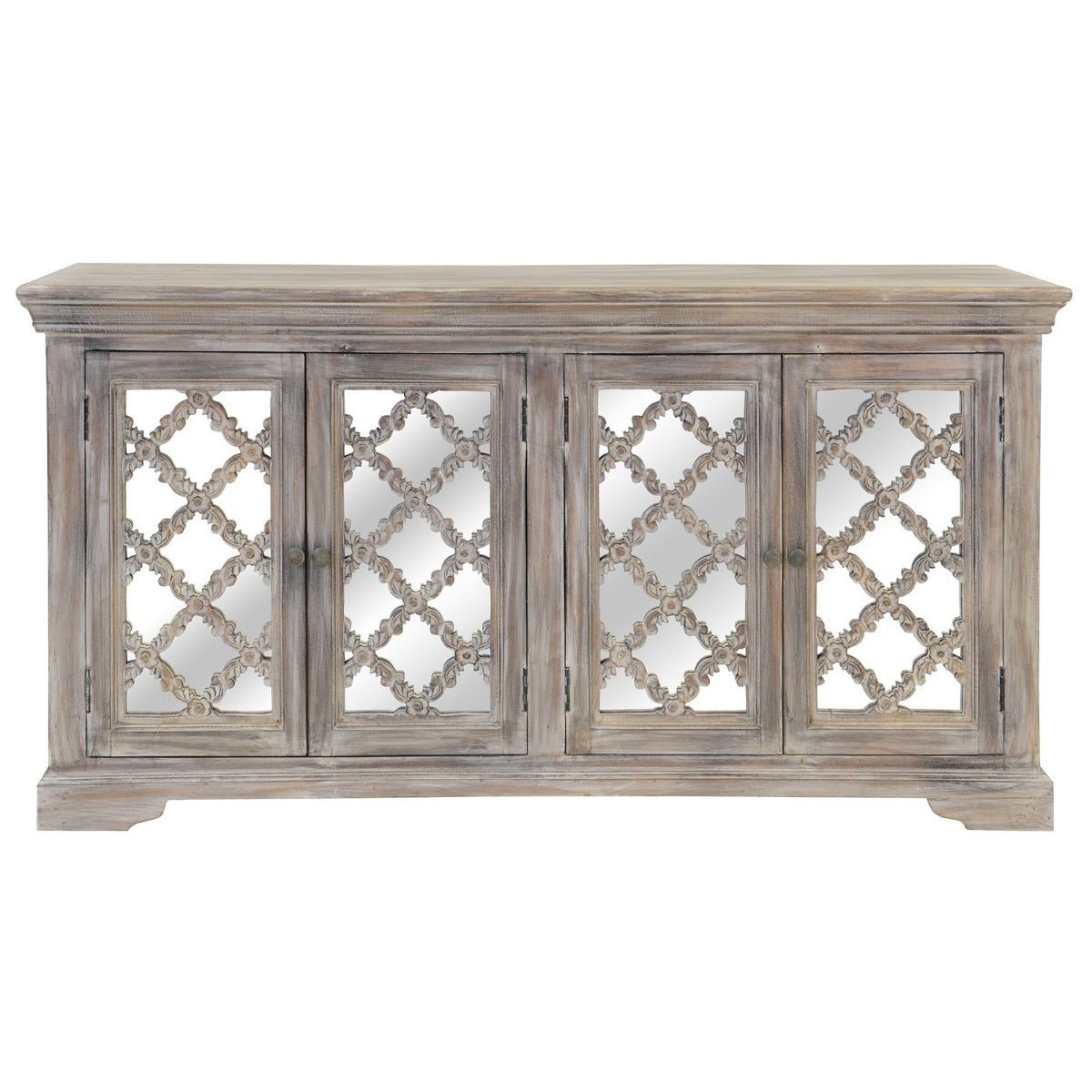 French Arched Wood Sideboards with Mirrored Doors – handcrafted solid wood furniture