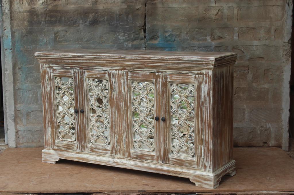 French Arched Wood Sideboards with Mirrored Doors – handcrafted solid wood furniture