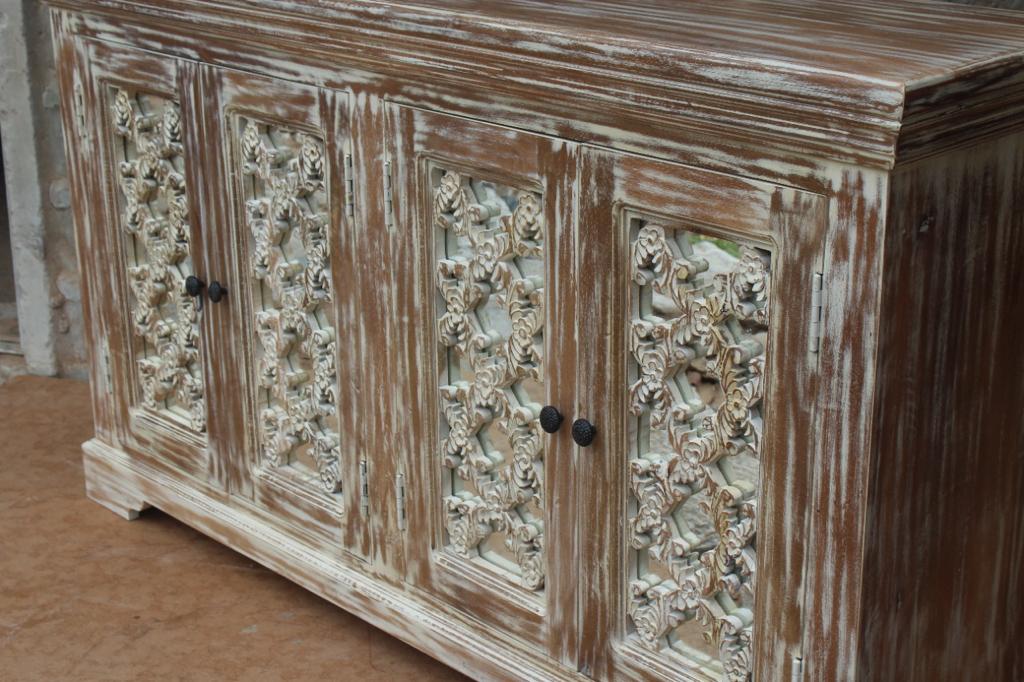 French Arched Wood Sideboards with Mirrored Doors – handcrafted solid wood furniture