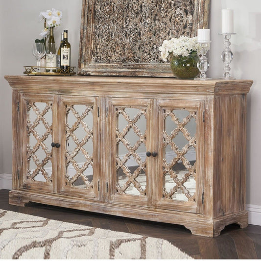 French Arched Wood Sideboards with Mirrored Doors – handcrafted solid wood furniture