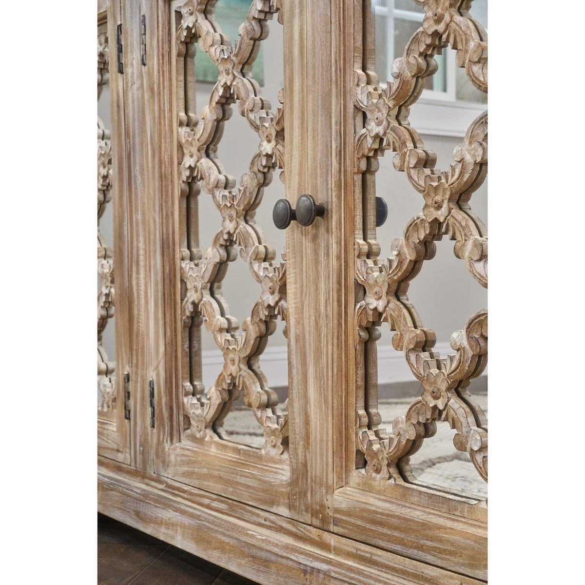 French Arched Wood Sideboards with Mirrored Doors – handcrafted solid wood furniture