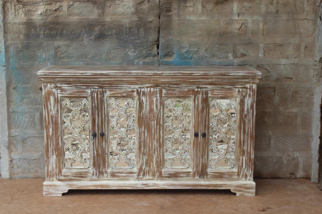 French Arched Wood Sideboards with Mirrored Doors – handcrafted solid wood furniture