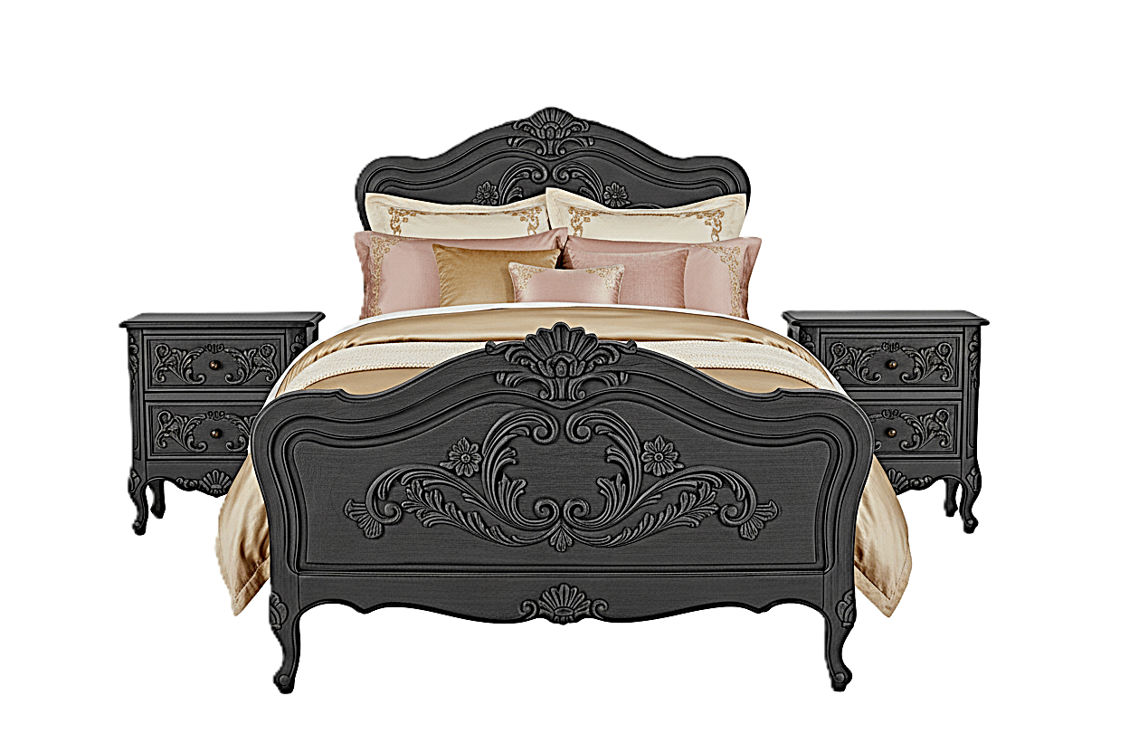 French Country Hand - Carved Solid Wood Platform Bed / Bedroom Collection – handcrafted solid wood furniture