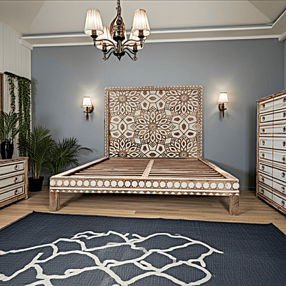 Geometric Floral Design Handmade Wooden Bed by R-Designs Furniture – handcrafted solid wood furniture made in India