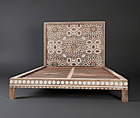 Geometric Floral Design Handmade Wooden Bed by R-Designs Furniture – handcrafted solid wood furniture made in India
