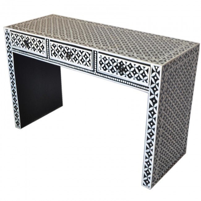 Geometrical Design Hand Made Bone Inlaid Hall Table/ Console Table – handcrafted solid wood furniture