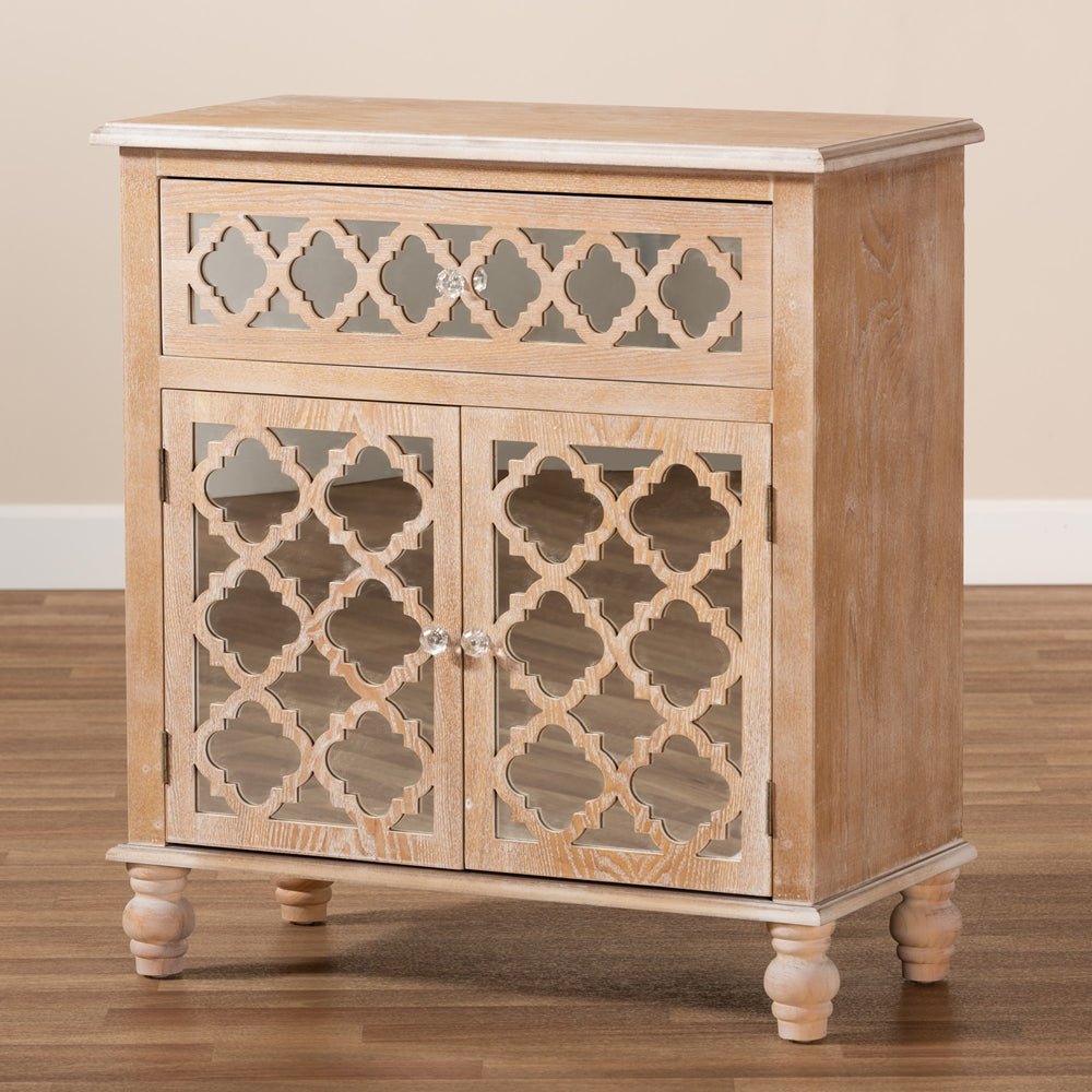 Glam Wooden Rustic Mirrored Storage Cabinet – handcrafted solid wood furniture