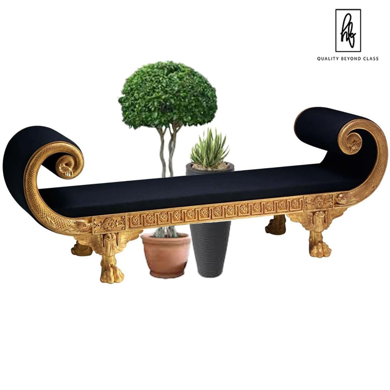 Golden Hand Carved Solid Mango Wood Day Bed – handcrafted solid wood furniture