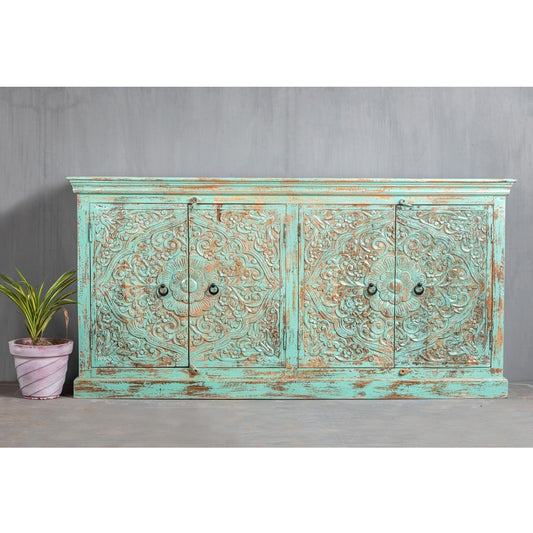 Gorus Hand Carved Solid Mango Wood Buffet Cabinet – handcrafted solid wood furniture