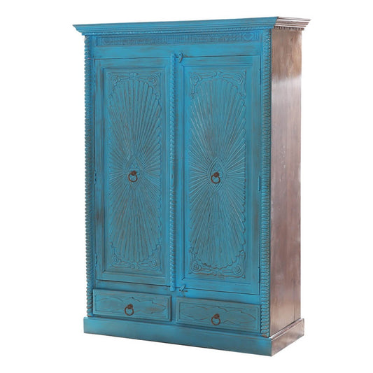 Guful Turquoise Hand Carved Solid Wood 2 Drawer Armoire – handcrafted solid wood furniture