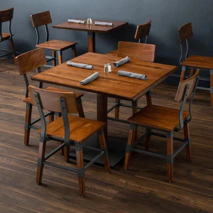 Haidar Industrial Solid Wood Live Edge Standard Height Table with 4 – handcrafted solid wood furniture
