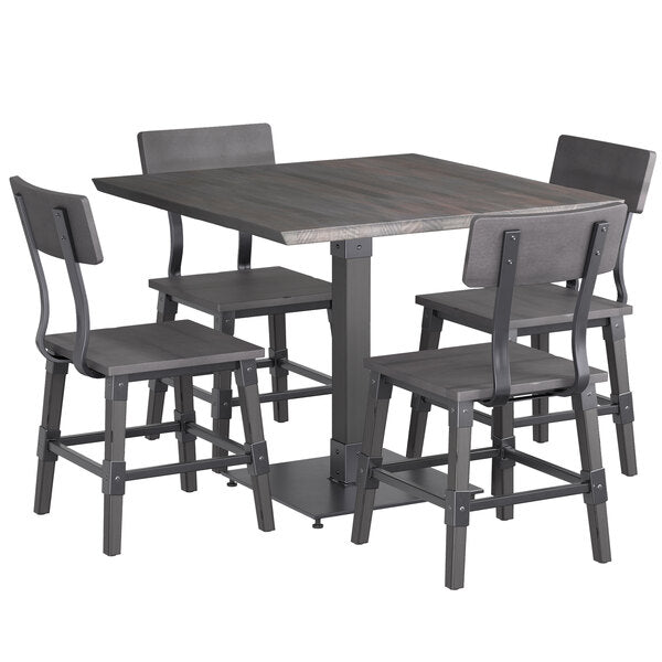 Haidar Industrial Solid Wood Live Edge Standard Height Table with 4 Chairs – handcrafted solid wood furniture