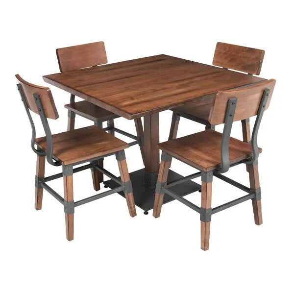 Haidar Industrial Solid Wood Live Edge Standard Height Table with 4 Chairs – handcrafted solid wood furniture