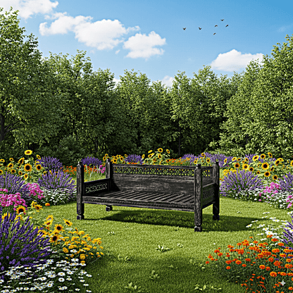 Hand Carved Canopy Style Solid Wooden Daybed / OutDoor Seating – handcrafted solid wood furniture