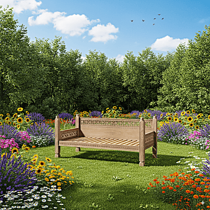 Hand Carved Canopy Style Solid Wooden Daybed / OutDoor Seating – handcrafted solid wood furniture