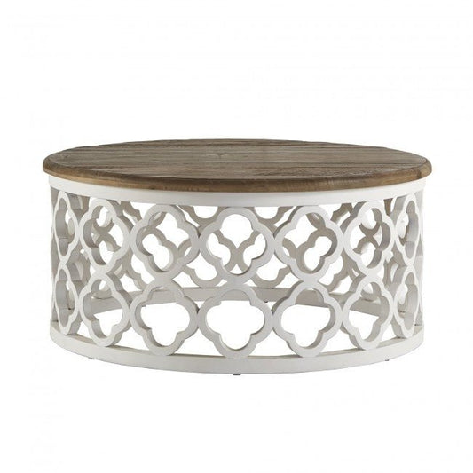 Hand Carved Floral Round Coffee Table – handcrafted solid wood furniture
