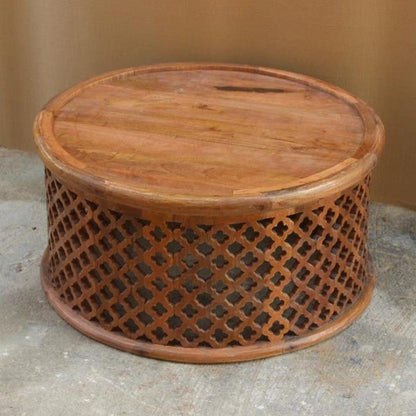 Hand Carved Floral Round Coffee Table – handcrafted solid wood furniture