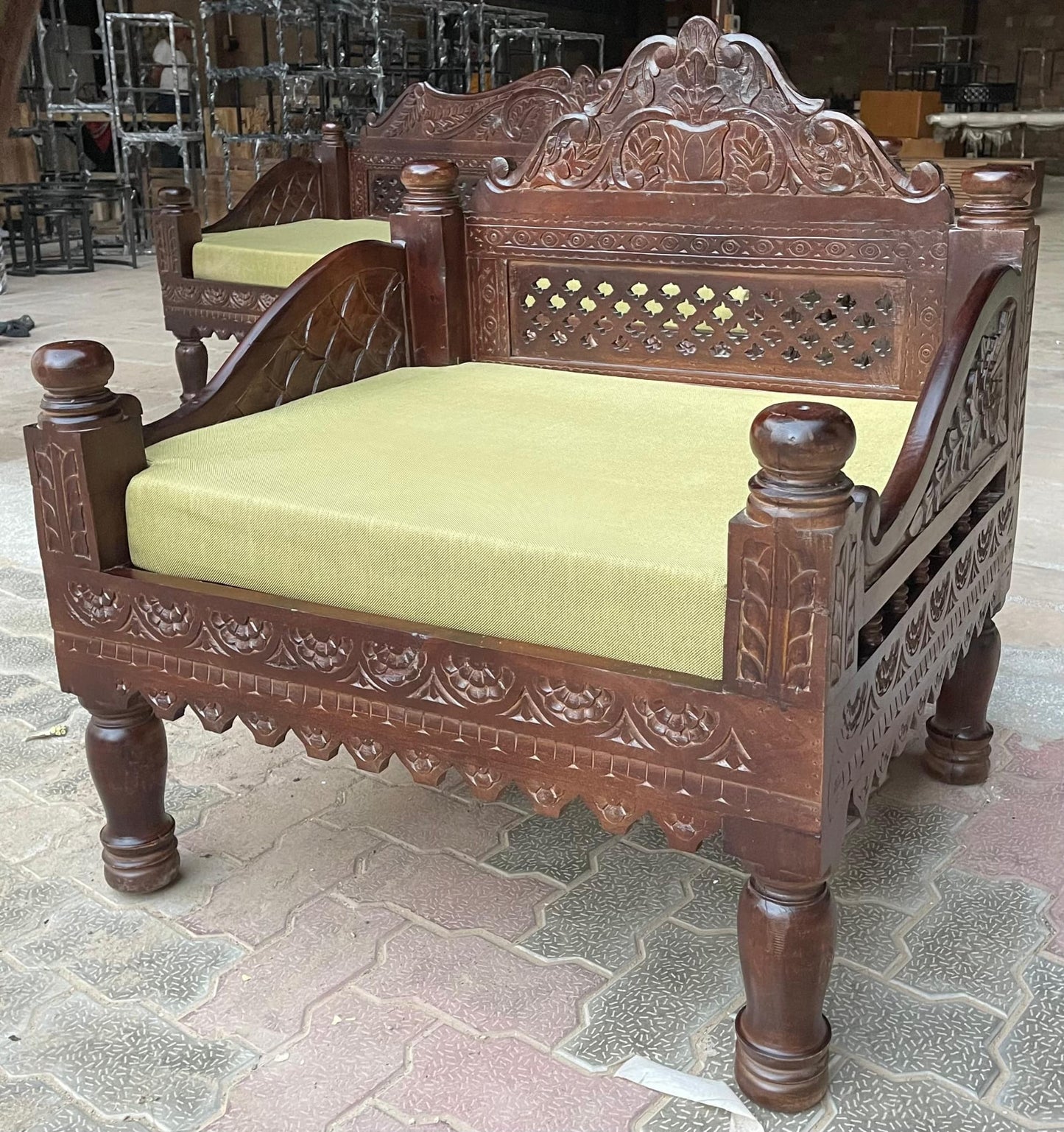 Hand Carved Indian Mughal Elephant Design swing – handcrafted solid wood furniture