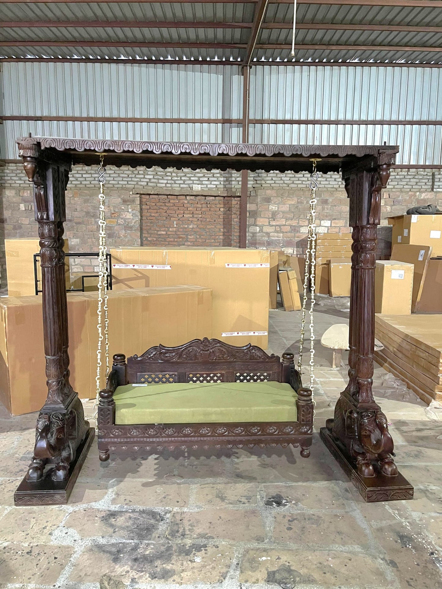 Hand Carved Indian Mughal Elephant Design swing – handcrafted solid wood furniture