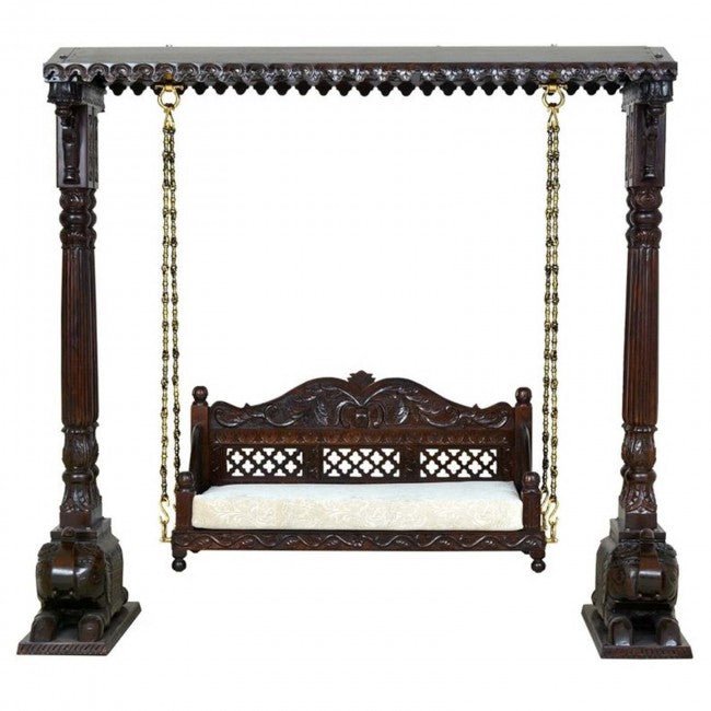Hand Carved Indian Mughal Elephant Design swing – handcrafted solid wood furniture