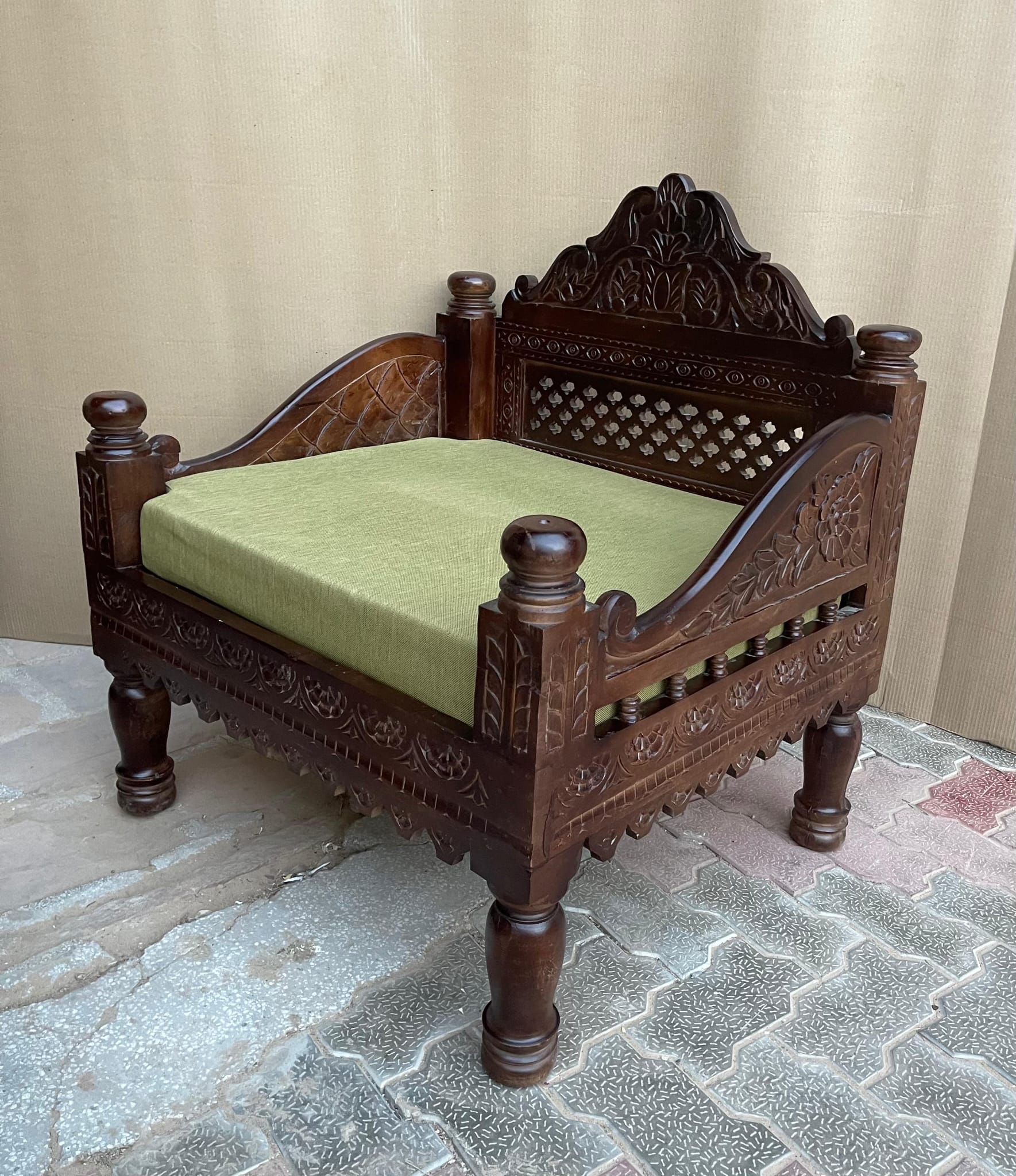 Hand Carved Indian Mughal Elephant Design swing – handcrafted solid wood furniture