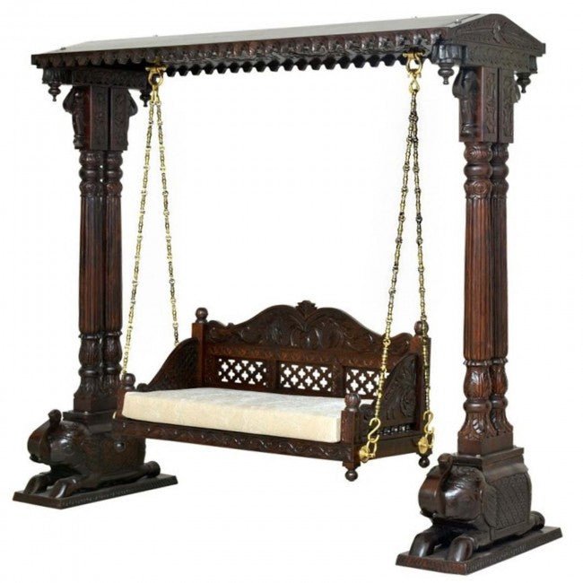 Hand Carved Indian Mughal Elephant Design swing – handcrafted solid wood furniture